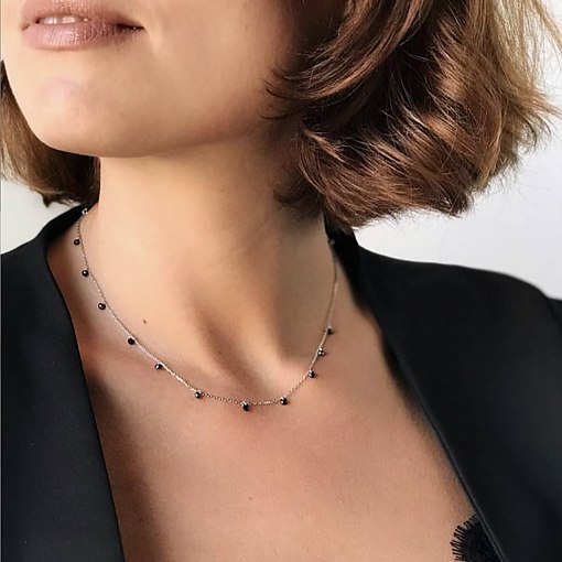 Кольє в сріблі з чорними каменями 18873