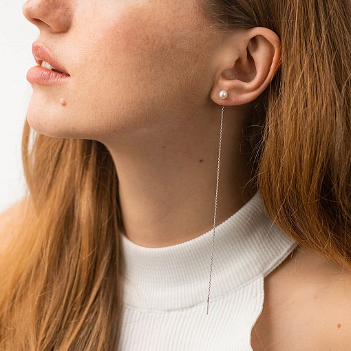 Сережки - протяжки з перлами (біле золото) с09073 2