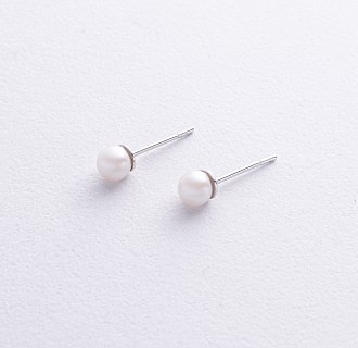 Сережки - пусети з перлами (біле золото) с08914