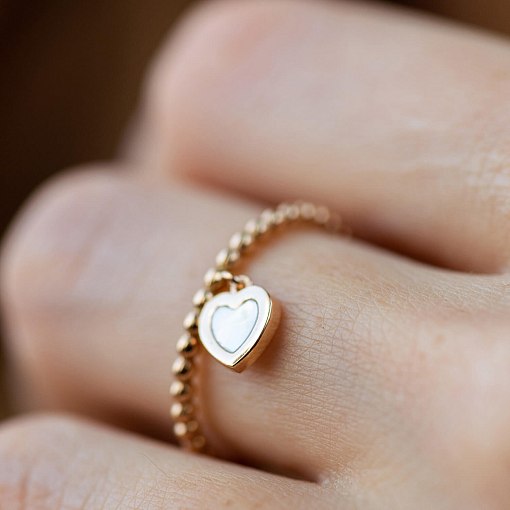 Шариковое золотое кольцо "Сердечко" с перламутром к07203 9