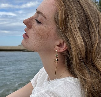 Золотые серьги "Солнце" на английской застежке с06532 №9