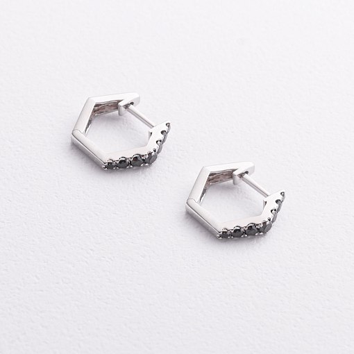 Золотые серьги с черными бриллиантами сб0666ca 2