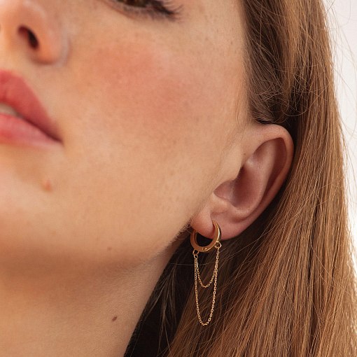 Сережки - кільця з ланцюжками в жовтому золоті с09021 4