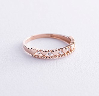 Золотое кольцо "Сердечки" с фианитами к07045