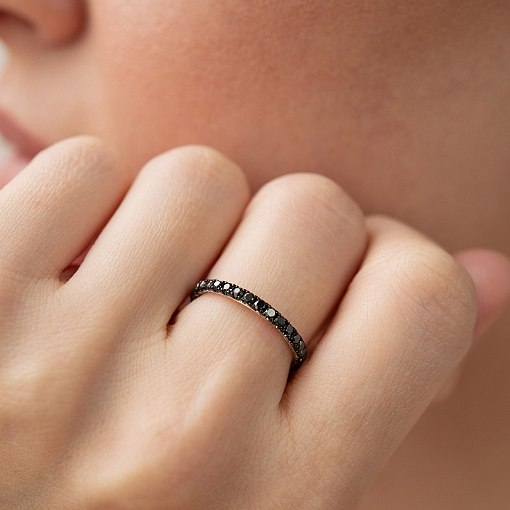 Золотое кольцо с дорожкой черных бриллиантов кб0618gm 4