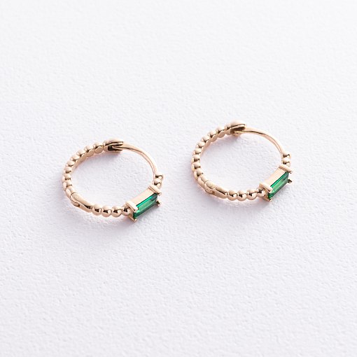Золотые серьги - кольца "Аннабель" с зелеными фианитами с08500 5
