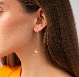 Серьги - протяжки с жемчугом (желтое золото) с08266