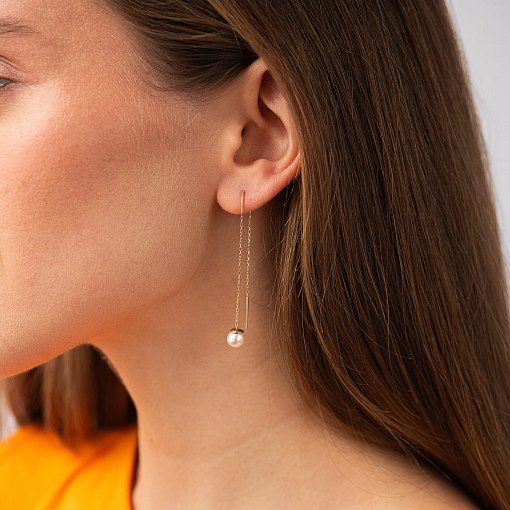 Сережки - протяжки з перлами (жовте золото) с08266