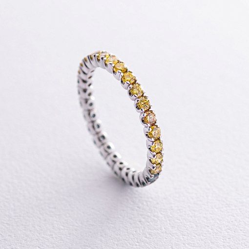 Золота каблучка з доріжкою каменів (сині та жовті діаманти) кб0507di 3