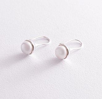 Срібні сережки - петельки з перлами 123204 №4