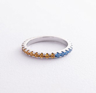 Серебряное кольцо с дорожкой голубых и желтых камней 8152 №3