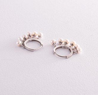 Срібні сережки - кільця з перлинками 123276 №3