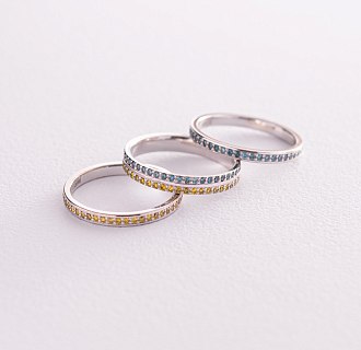 Золотое кольцо с голубыми бриллиантами 226991121 №4