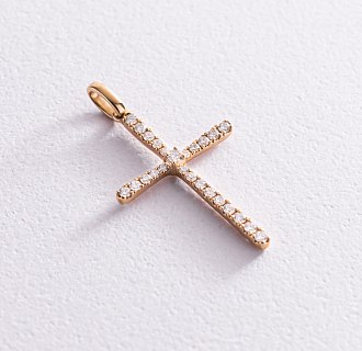 Золота підвіска - хрестик з діамантами пб0057gm