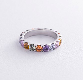 Золотое кольцо с разноцветными сапфирами кб0490gl №3