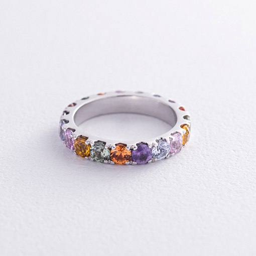 Золотое кольцо с разноцветными сапфирами кб0490gl 3