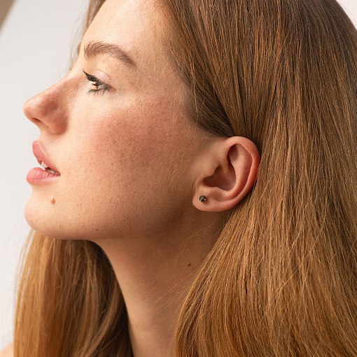 Сережки - пусети з чорними діамантами (біле золото) 336171122 2