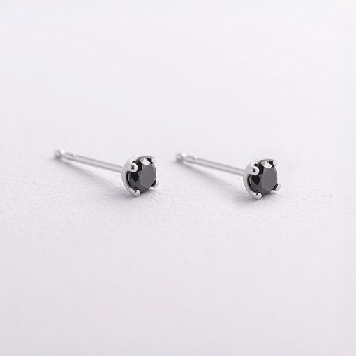 Золоті сережки - пусети з чорними діамантами сб0443y 7