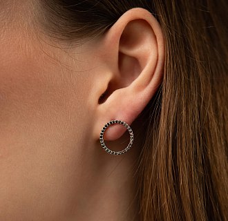 Золотые серьги - пусеты "Круговорот" (черные бриллианты) сб0485м №2